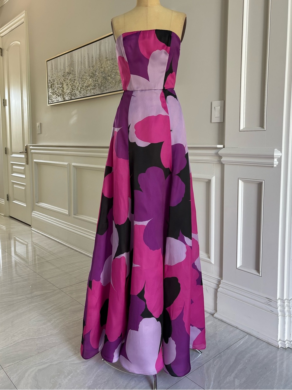 Carolina Herrera Strapless Floral Gown in Fuchsia, Purple and Black